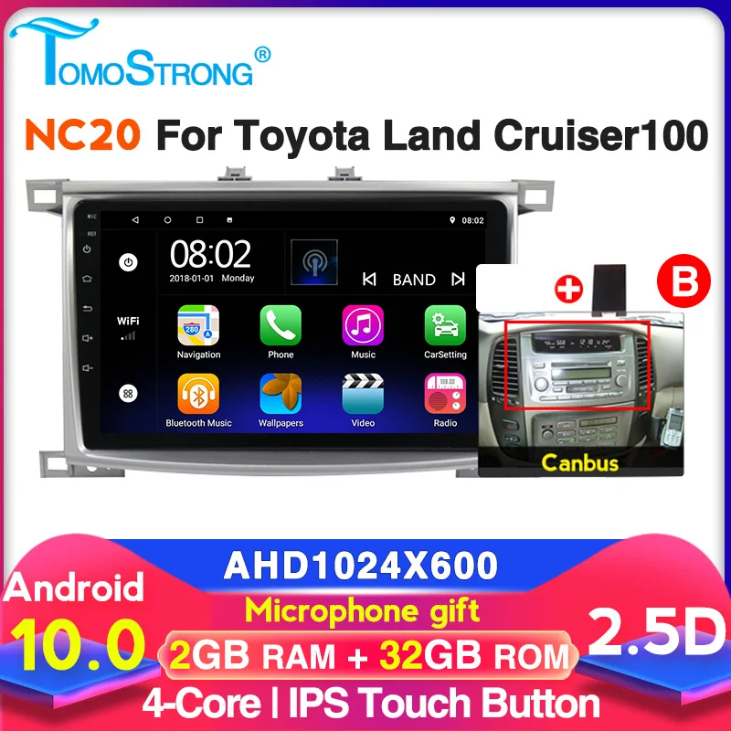 Автомобильный мультимедийный плеер NC20 2 + 32 ГБ для Toyota Land Cruiser LC 100 2002 2007 Android din GPS