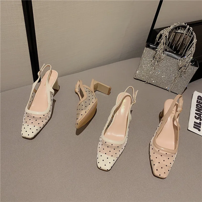 

2021 summer new fairy style square toe high heels single shoes female thick heel toe sandals