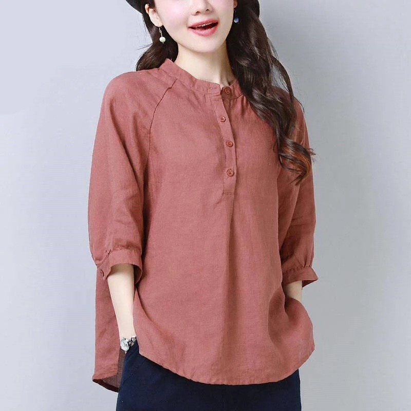 

Plus Size Women Spring Autumn Style Blouses Shirts Lady Casual O-Neck Half Sleeve Loose Blusas Tops DF3803