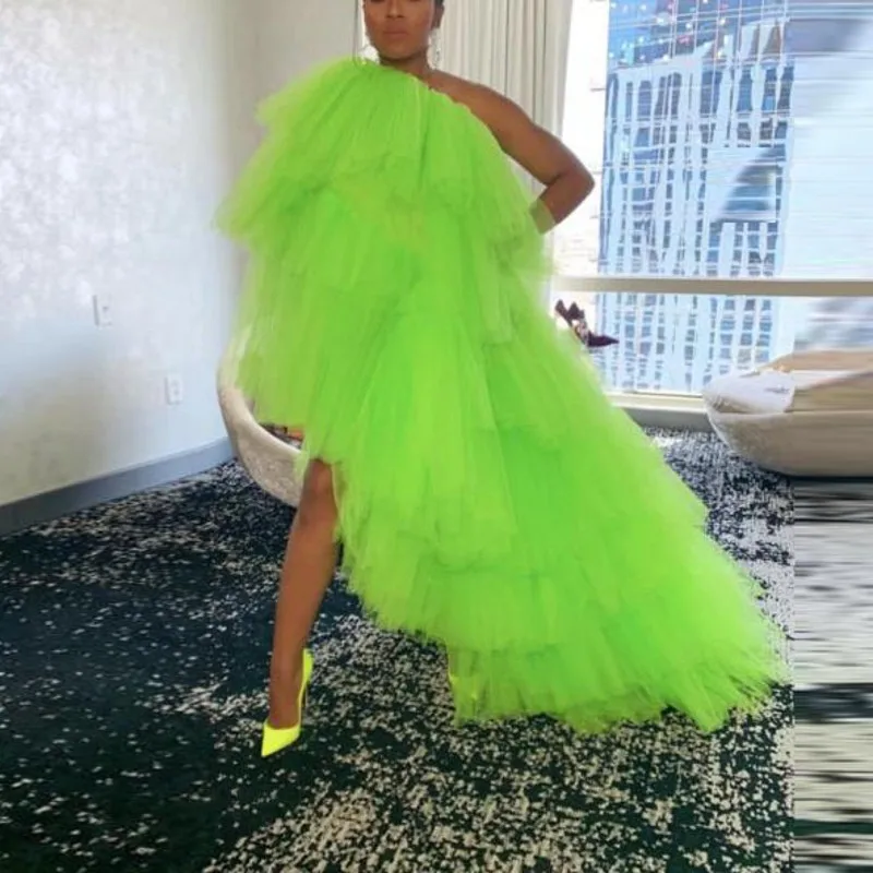 

Bright Green Dress Prom Long abiye Women Party Gowns Tiered Fashion Unique Plus Size Evening Formal Dresses robe de soiree