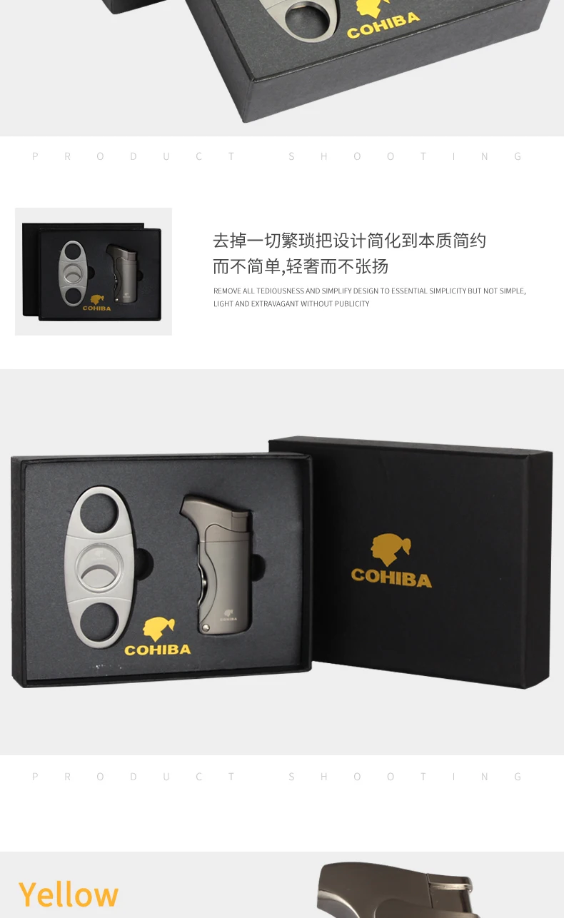 COHIBA зажигалка резак аксессуары набор газовые зажигалки острый сигарный нож набор с подарочной коробкой