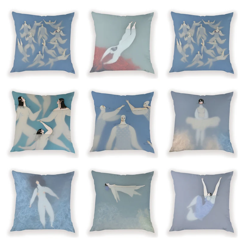 

Наволочки с абстрактным рисунком 45x45 см, декоративные наволочки в скандинавском стиле синего цвета для плавания, простые наволочки, декорат...