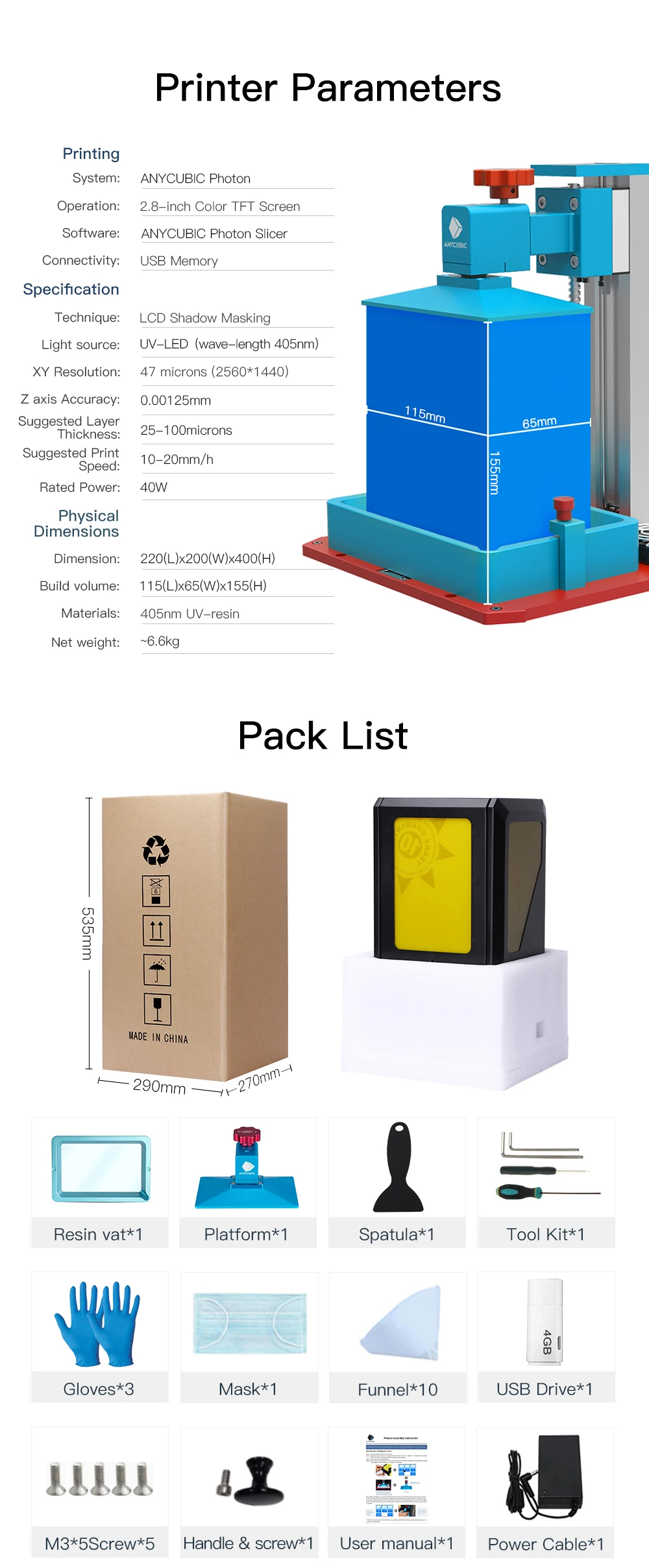 ANYCUBIC Фотон растительный полимерный комплект 3d принтер УФ lcd 2K экран размера плюс Impresora 3d Drucker Impressora UV смола
