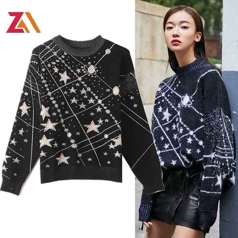 Женский трикотажный свитер с круглым вырезом и длинным рукавом | Женская одежда