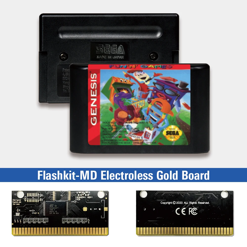 Игровые приставки Fun 'n' этикетка США Flashkit MD Electroless Gold схема на основе печатной