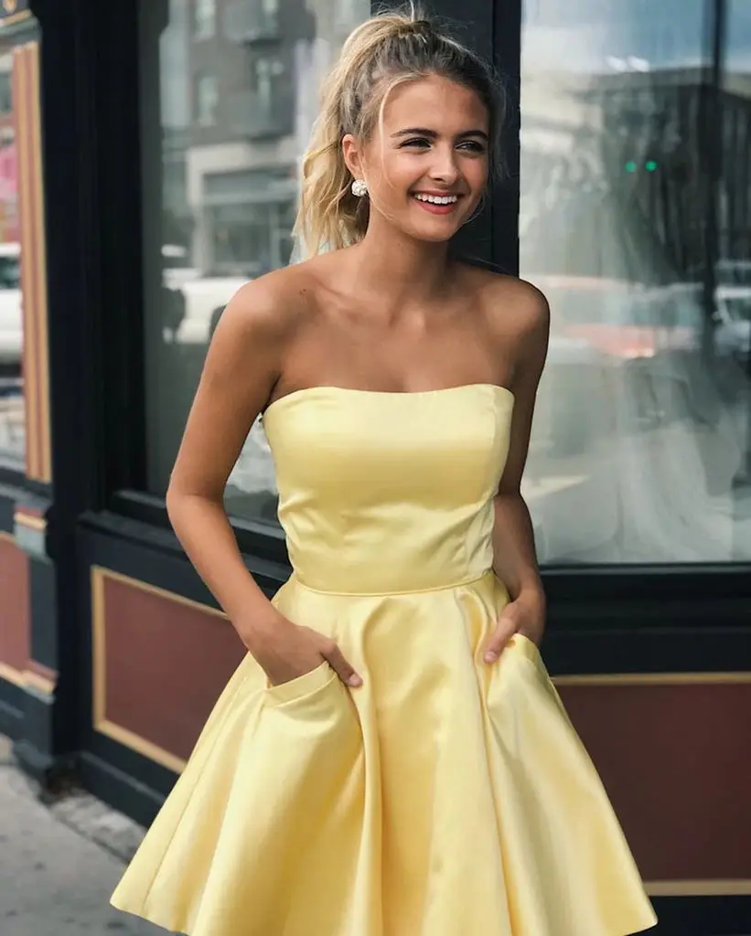 Vestidos de Cocktail без бретелек короткое официальное платье с карманами женские