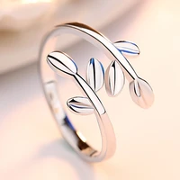 new fashion simple style branch leaf rings small plant opening design finger ring band elegant ring accessories for women gifts