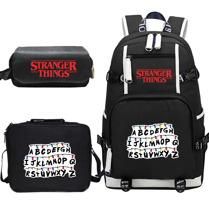 stranger things canvas backpack set school bags for girls boys college students travel rucksack teenage laptop travel backpacks free global shipping