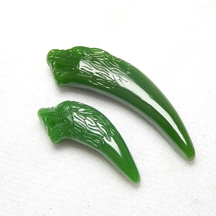 Китайский натуральный зеленый нефрит кулон ожерелье волчий зуб ручная резьба