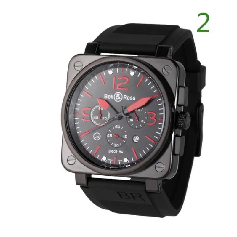 

2021 Bell & Ross New Unique Fashion Design Men's Military Watch Multifunction Dual Calendar Square Dial Wrist Watch Rubber 012