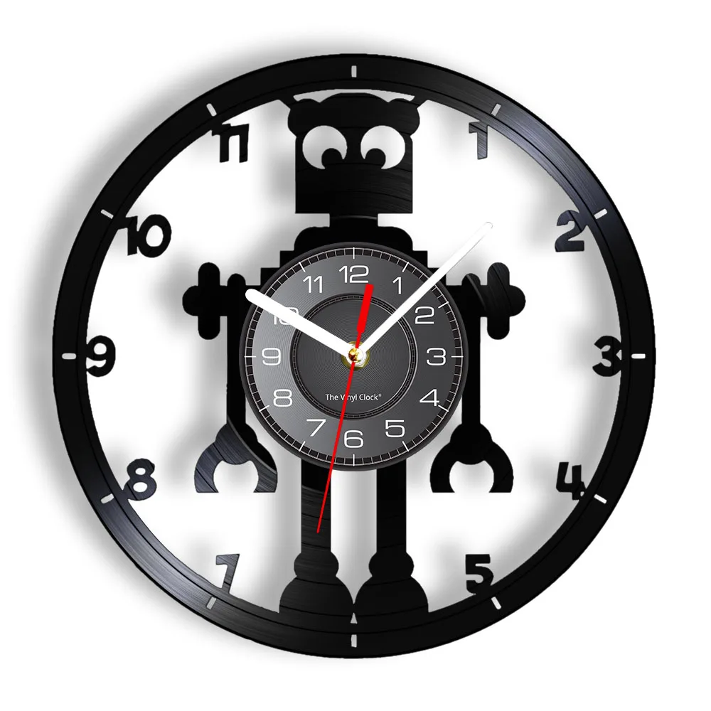 Children's Smart Robot Vinyl Record Wall Clock Android Boys Bedroom Nursery Decor Sci-Fi Art Disk Crafts Silent Wall Clock