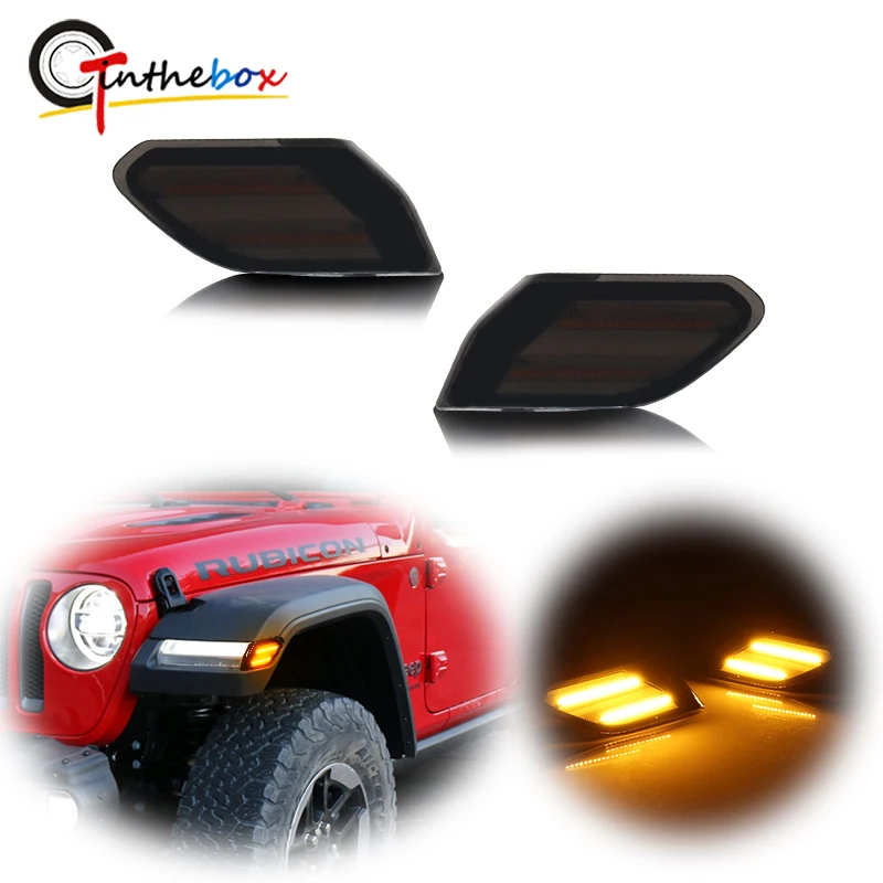 Gtinthebox-luces LED de posición lateral de coche, accesorio con lente ahumada ámbar para Jeep Wrangler JL gladiador JT, reemplaza las luces de señal de giro OEM, 2 uds.