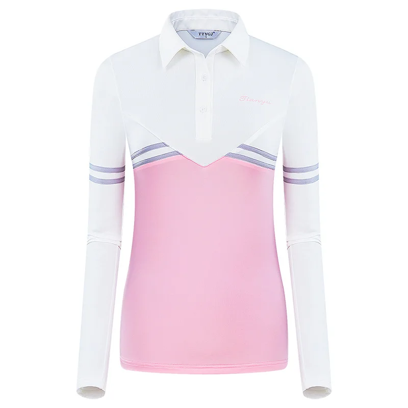 

Autumn Winter Women Golf Clothing Long-Sleeved Shirt Quick-Drying T-shirt Personality Contrast Color Breathable Sports Wear Tops