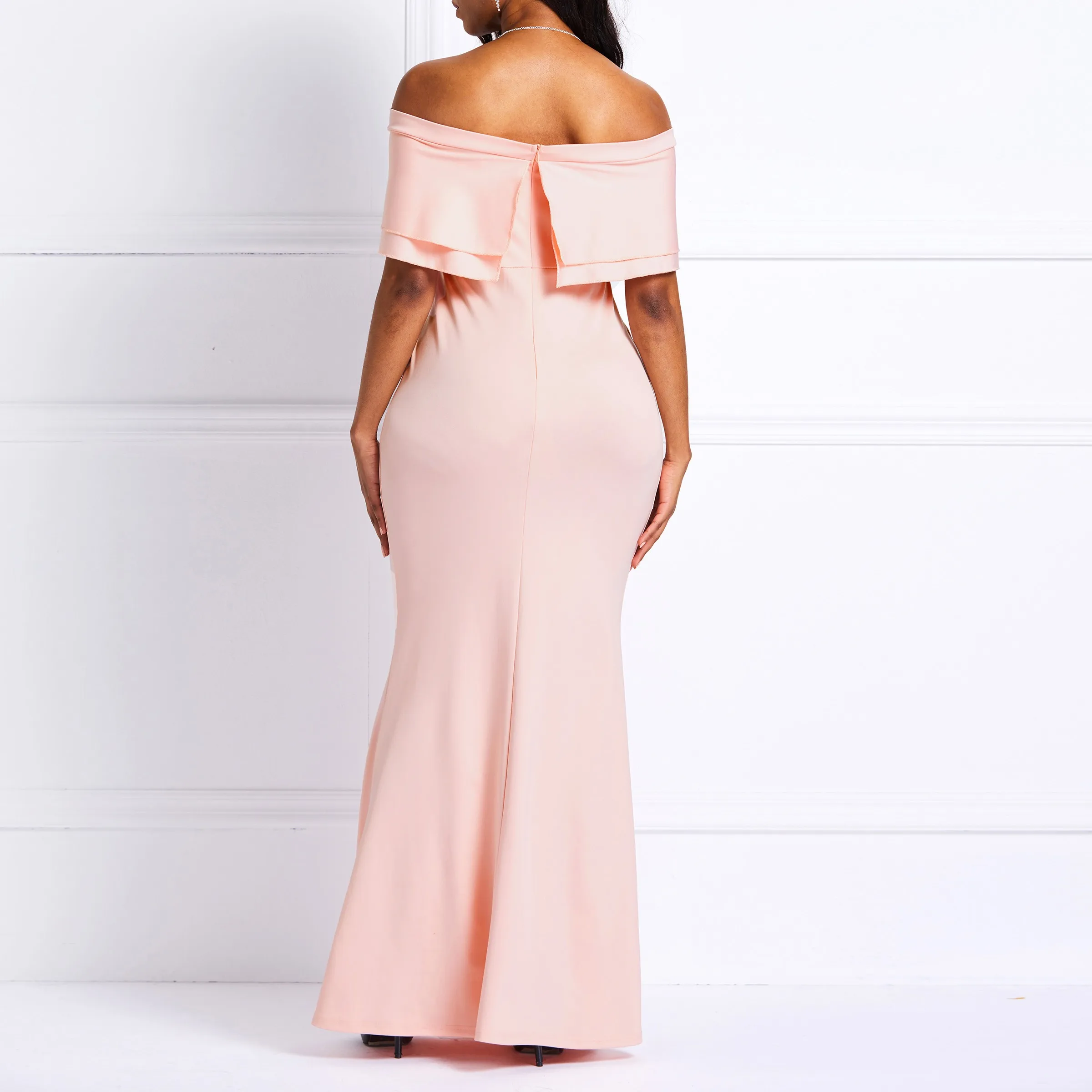 

Sexy Off Shoulder Mermaid Dress Women High Waist Ruffles Slash Neck Prom Evening Floor Length Pink Sweet Elegant Bodycon Dresses
