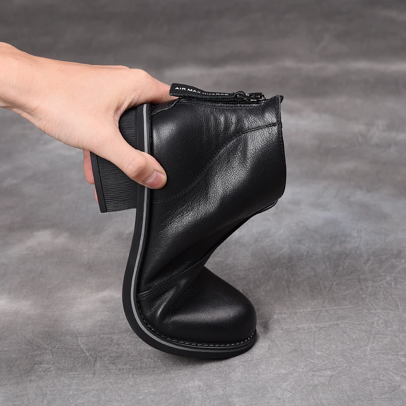 Модные ботинки женские ботильоны из натуральной кожи черная элегантная женская