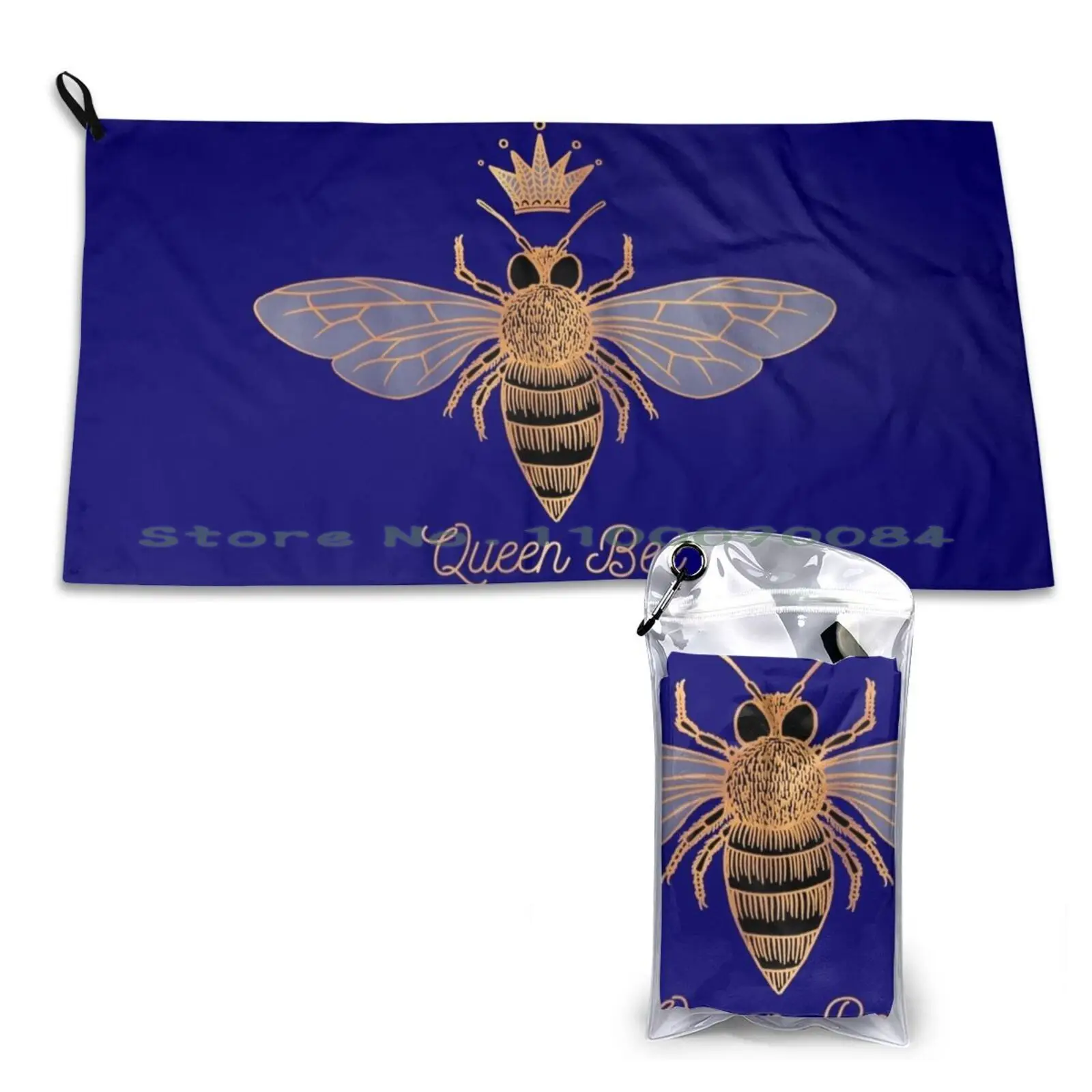 Gym Sports Bath Portable Queen Bee Crown Golden Blue Royal Indigo Insects Animals