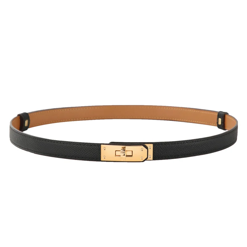 new designer women real leather 1.8cm width belts golden silver lock buckle dress jeans sweater waistband belt A0
