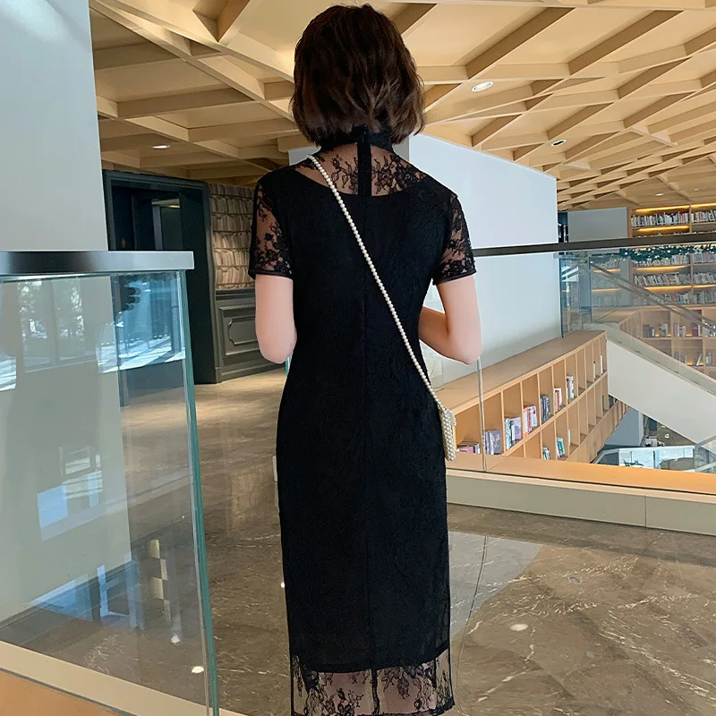 Ципао Новинка весна лето 2020 повседневное кружевное приталенное ретро платье