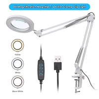 foldable professional 58x magnifying glass desk lamp magnifier led light reading lamp with three dimming modes usb power supply