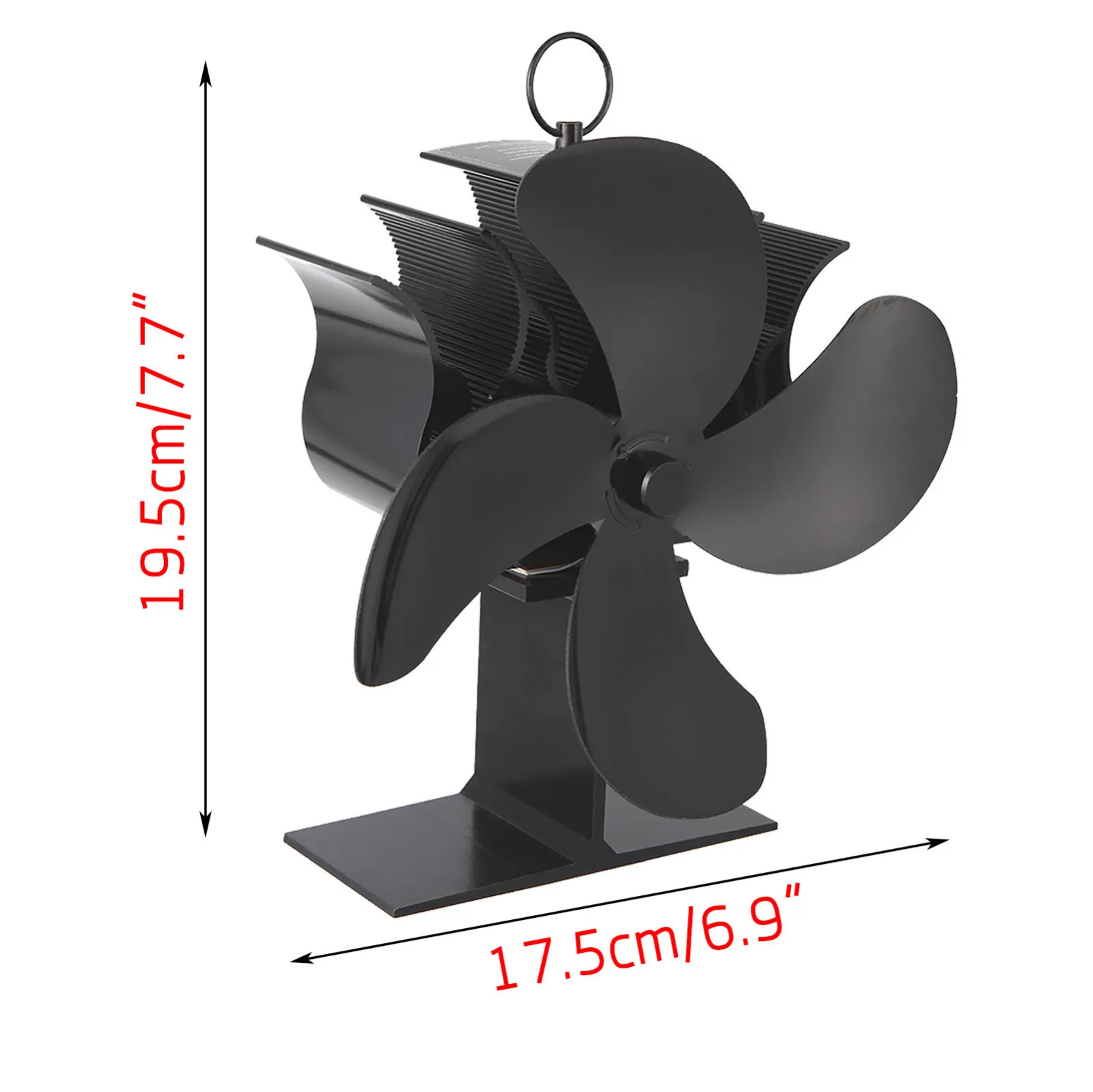 

Black 4 Blades Stove Fan Super Quiet Heat Powered Saving Fireplace Powered Heat Distribution Keep Warm Fireplace Fan Thermometer