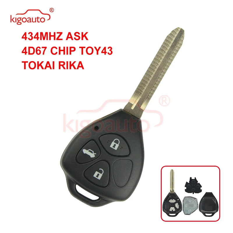 Kigoauto дистанционный ключ с 3 кнопками лезвие toy43 434 МГц чипом 4D67 для Toyota Corolla Camry 2007