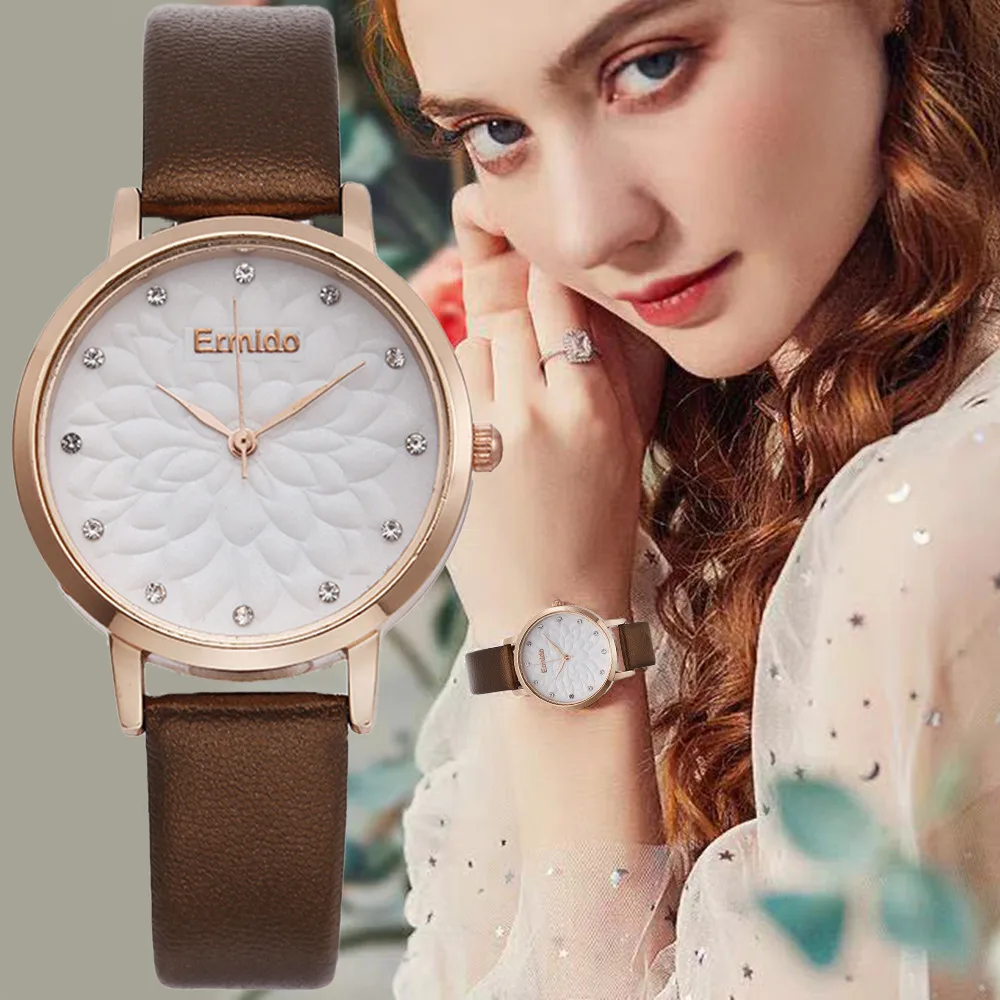 

Camellia Texture Dial Design Women Watches Fashion Casual Ladies Leather Wristwatches 2021 Brand Simple Female Quartz Clock