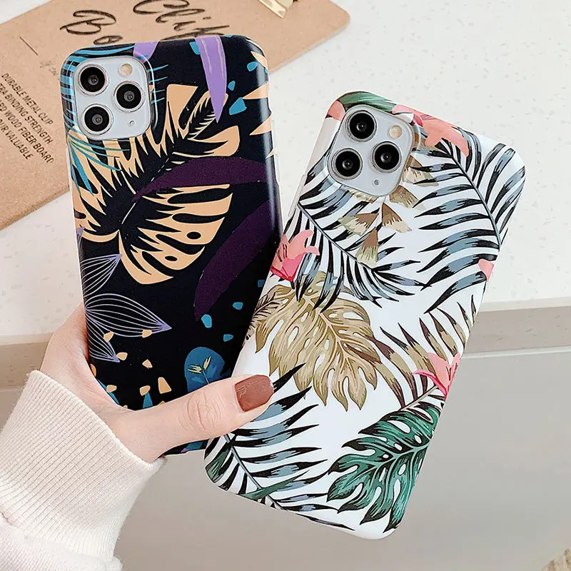 Чехол для телефона с рисунком листьев iPhone 11 Pro Max XR XS X 8 7 6 6S Plus мягкий IMD Ретро чехол