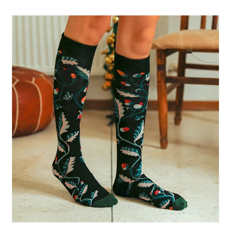 Women Christmas Harajuku Socks Women Hip Pop Style Cool Socks Winter Sock Vintage Print Colorful Knitted Long Socks