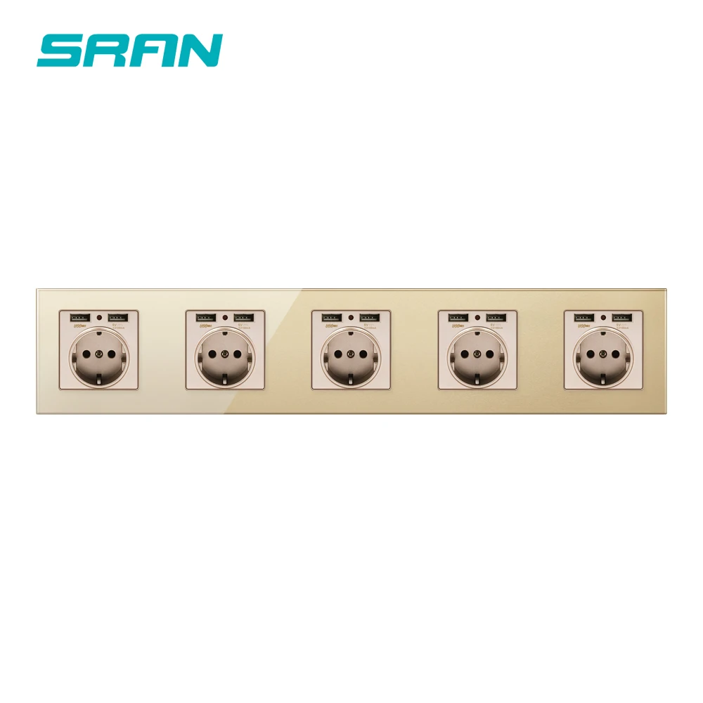 Настенная 16А ЕС стандартная Мульти Розетка, розетка с usb для дома, usb штепсельная полоса кристальная стеклянная панель