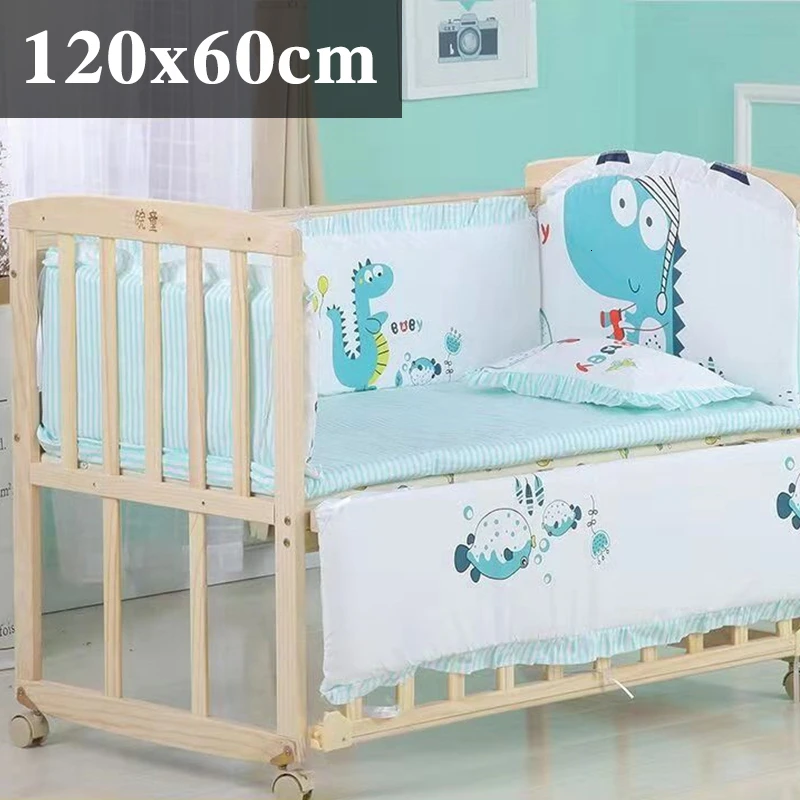 dinosaur 120x60cm 5 шт. натуральный хлопок детское постельное белье Комплект для бампера мягкий съемным моющимся коляска для новорожденных Детское постельное белье детская кроватка бампер детская комната с декором на утолщенной - Цвет: dinosaur 120x60cm
