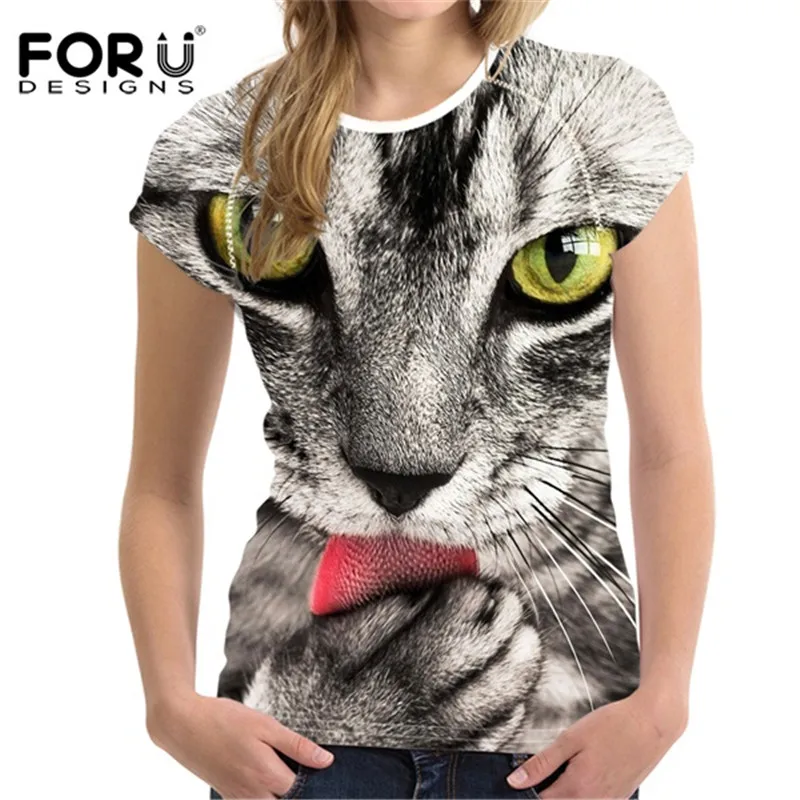 FORUDESIGNS/женские футболки с 3D изображением черного кота для женщин летние топы футболки с принтом собаки Женская модная футболка Vetement Femme - Цвет: H10039BV