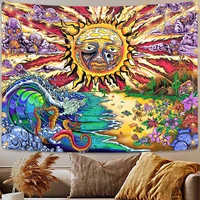 psychedelic sun skull tapestry hippie bohemian flower the great wave beach colorful wall hanging cloth home room decoration