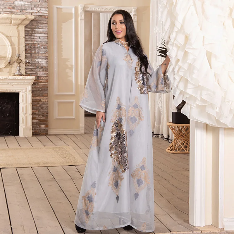Мусульманские вышитые блестками вечерние платья для женщин Abaya женское длинное платье-хиджаб в арабском стиле