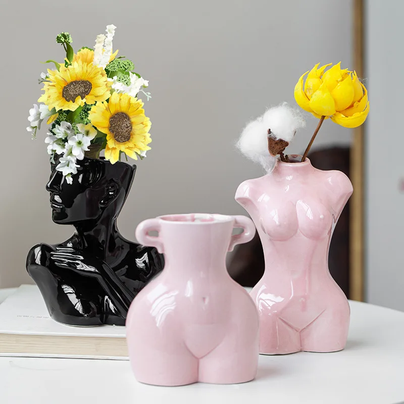 

Керамическая ваза в форме тела в скандинавском стиле, украшение для гостиной, офиса, Цветочная композиция, сушеные цветы вазы декоративные ...