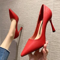 new elegant classic women pumps for woman solid genuine leather thin heel ladies fashion white nude high heels office shoes