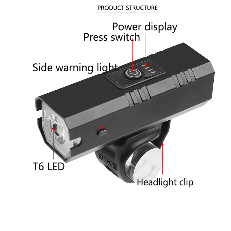 Мощный велосипедный светодиодный фонарь T6 зарядка через USB передний свет для