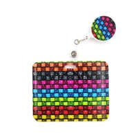 colorful stained glass lattice pattern card holder women men business lanyard badge card case women card cover student lanyard