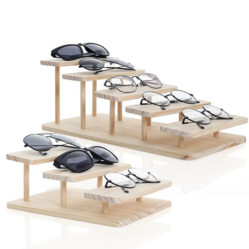 

New Sun Glasses Eyeglasses Wood Display Stands Shelf Glasses Display Show Stand Holder Rack 4 Sizes Options Natural Material