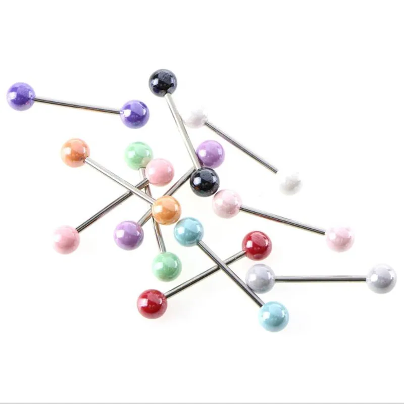 new fashion surgical steel barbell tongue rings women acrylic beads ear bone nail nipple piercing body jewelry | Украшения и