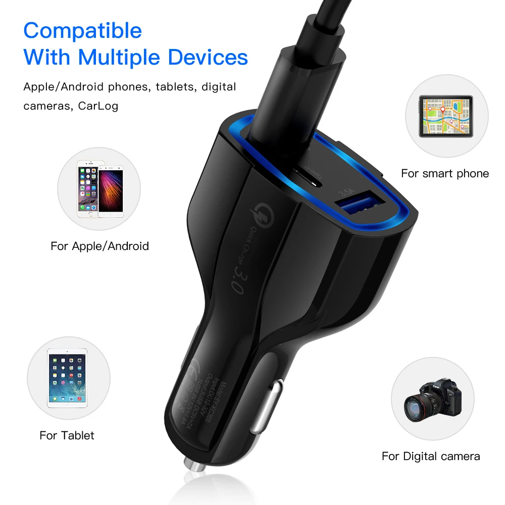 Быстрая зарядка 3,0 USB Автомобильное зарядное устройство для Iphone X samsung S9 huawei P30 Xiaomi Mi9 QC3.0 3.5A Быстрая зарядка для телефона шнур