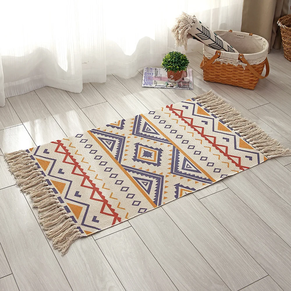 Ковер из хлопка и льна с кисточками тканый ковер напольный коврик гобелен для