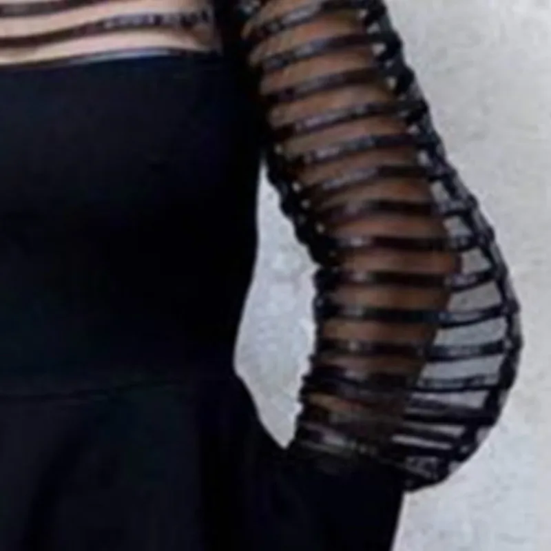 

Women Shirt Patchwork Tops Shirt See Through Thin Tulle Long Sleeve Peplum Slim 2020 Summer Fashion Elegant Lady Bluas Shirts