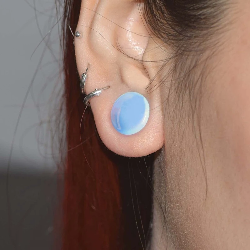 1 пара полудрагоценный Опалит белый камень круглые двойные вспышки ушные пробки