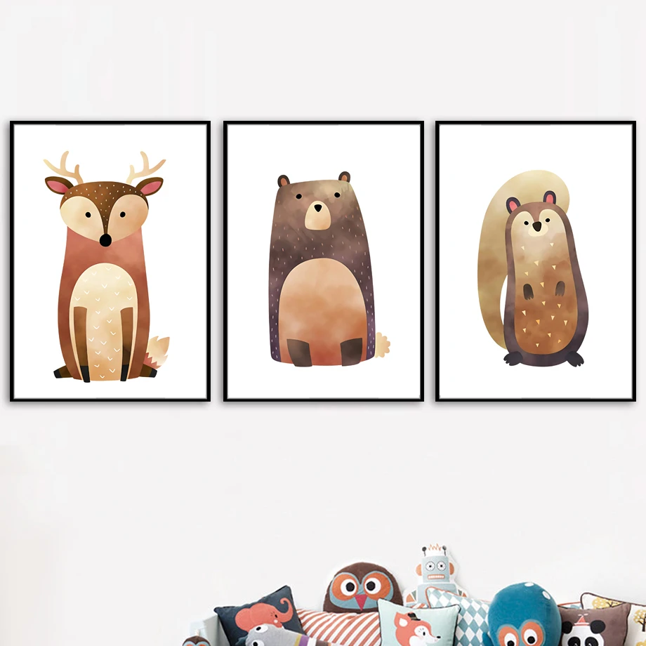 Медведя оленя совы лисы Wall Art Холст Картина Nordic Плакаты и принтами с | Отзывы и видеообзор
