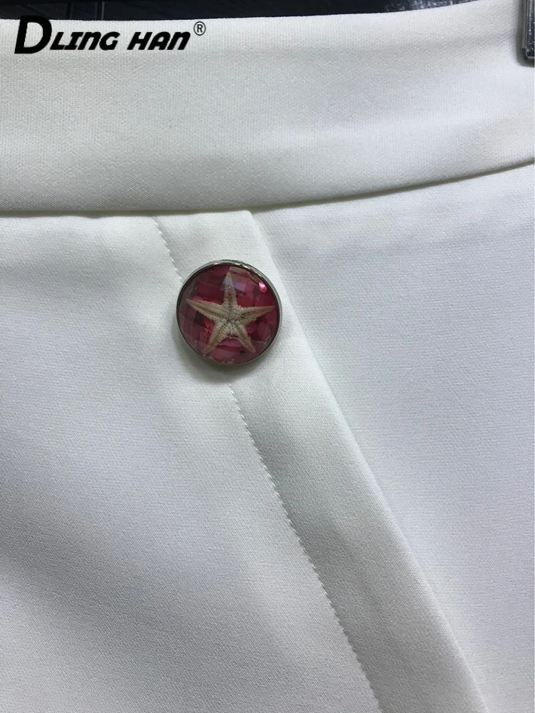 

DLINGHAN Fashion Print O-Neck T-shirt Tops crystal Button High waist skirt Two-piece set Spring Summer Women's New