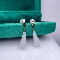 shilovem 18k yellow gold real natural white jasper drop earring classic fine jewelry women wedding gift 819mm myme081955211hby