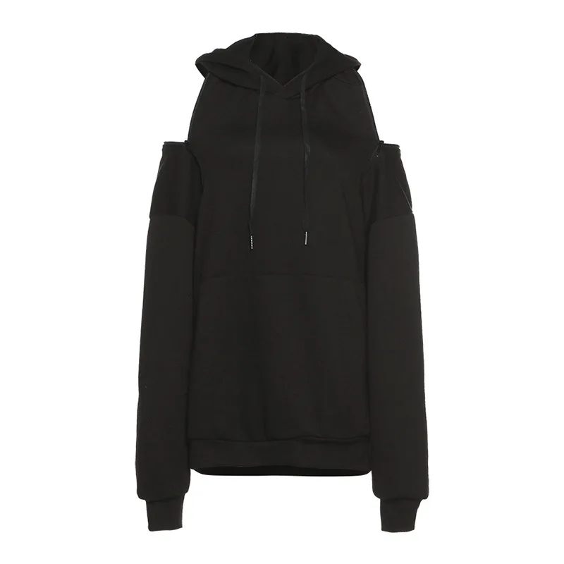 

Black Plus Size Harajuku Hoodies Long Sleeve Hooded Sweatshirt Drawstring Zipper Open Back Casual Loose All-match Fashion