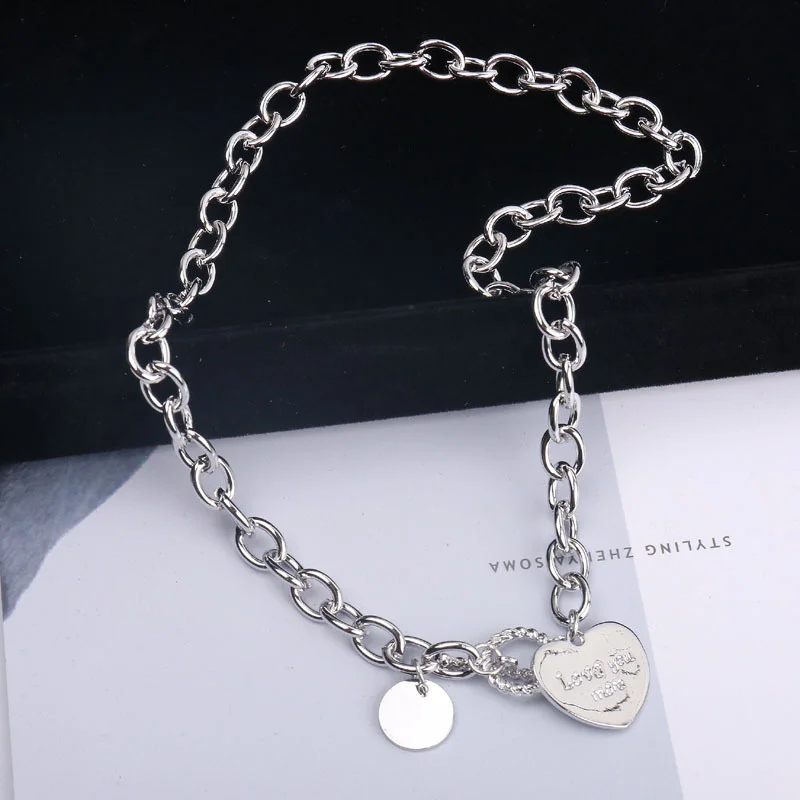 

European and American metal chain cold wind vintage love necklace collarbone chain INS disco hipho necklace