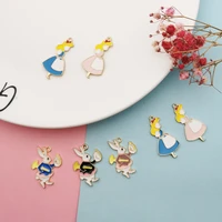 10pcslot enamel alice rabbit charm for jewelry making fashion earring pendant bracelet and necklace charms