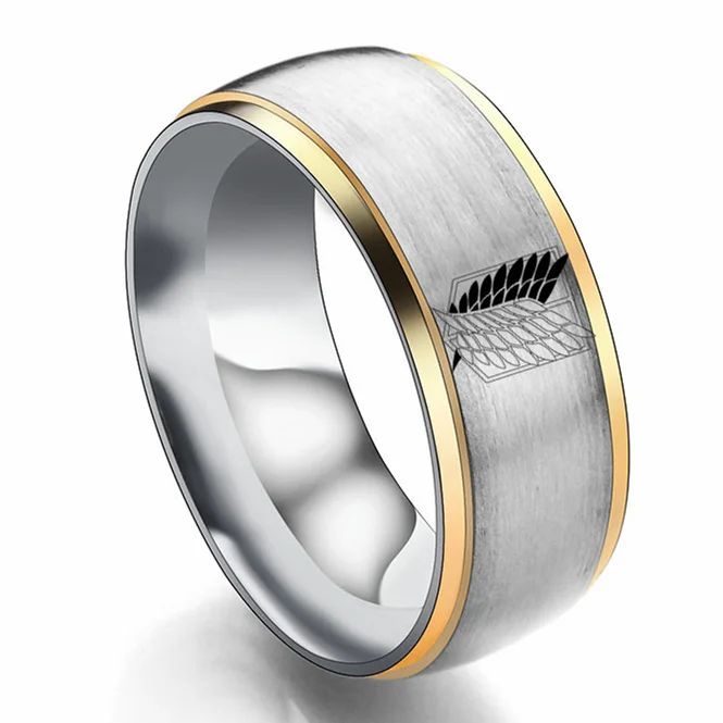 

8mm Attack on Titan Black sliver Stainless Steel Ring Wings Of Liberty Flag Finger Rings For Men Women Jewelry Anime Fans